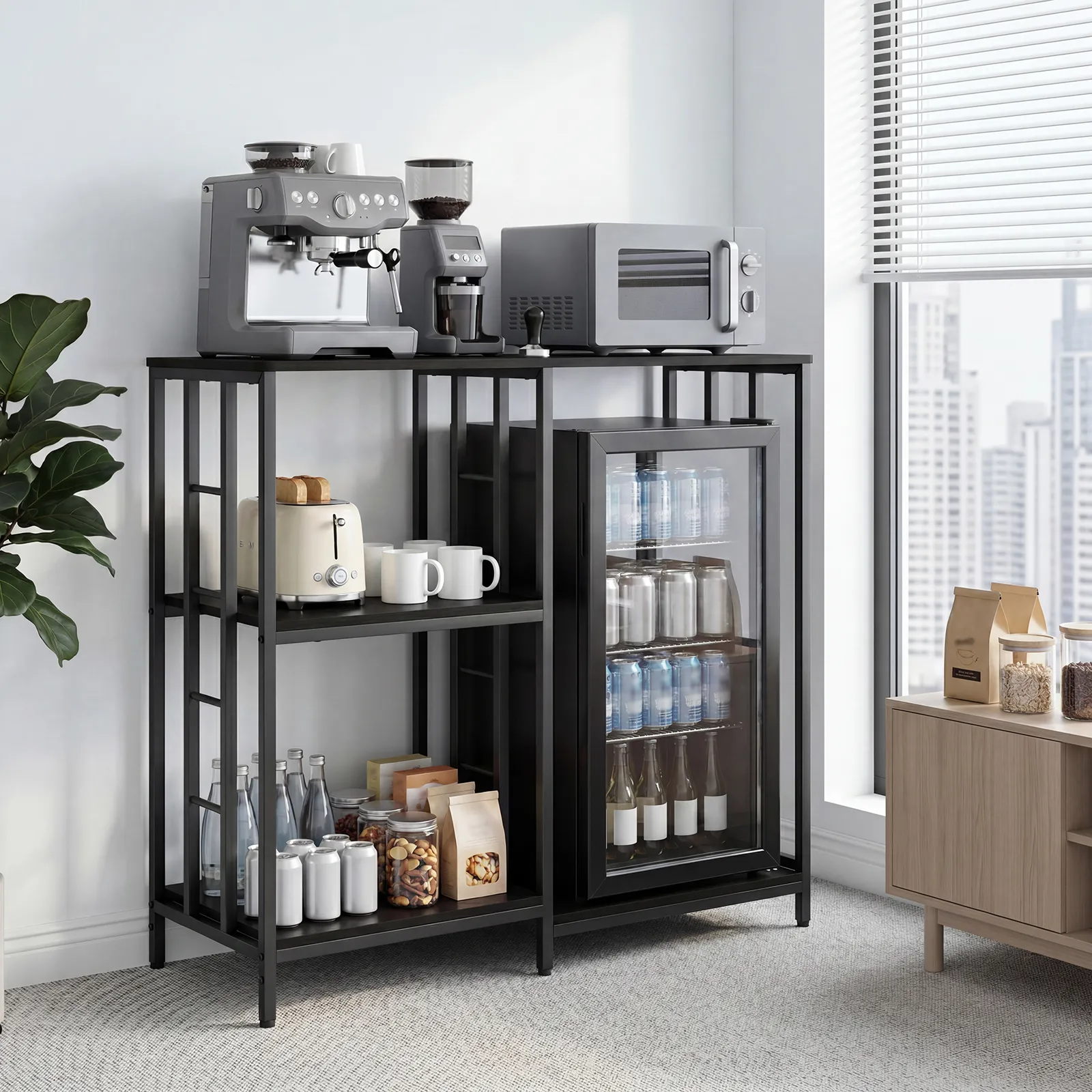 Mini Fridge Stand with Storage Shelf, Adjustable Feet